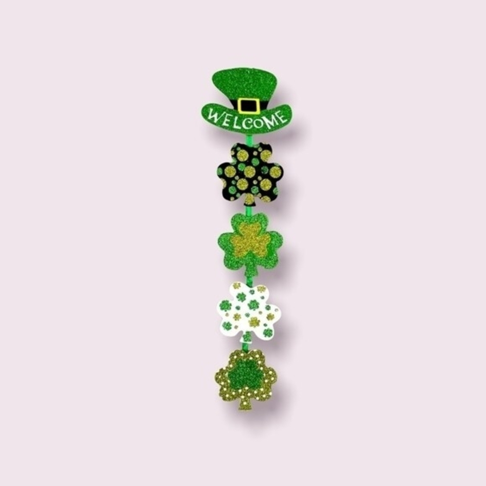 Glittery St. Patrick’s Day 24” Hanging Welcome Sign Lucky Shamrock Decor NWT